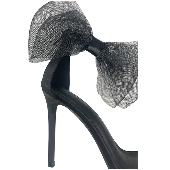 Black Oversized Side Bow High Heels - Picture 6 of 11